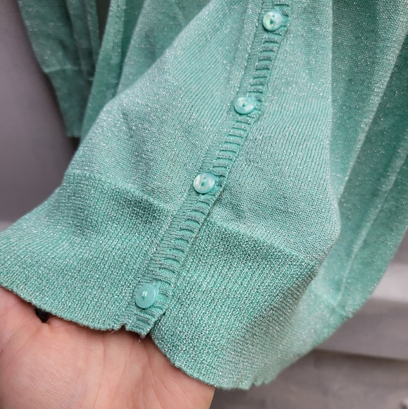 Teal sparkle metallic belted cardigan nwot small - Picture 5 of 7